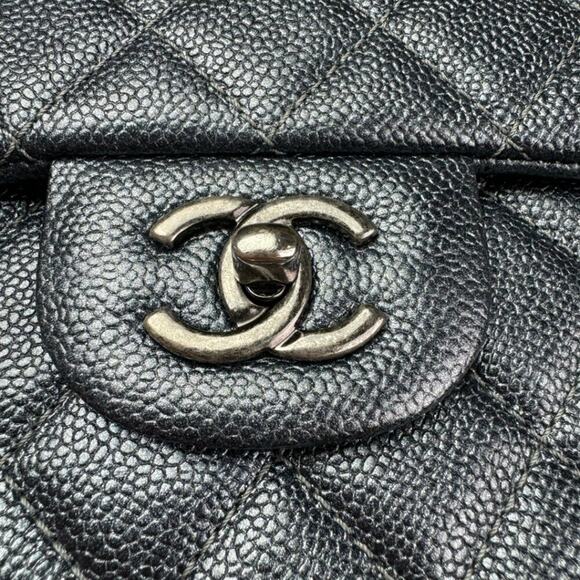 CHANEL 15C Dark Gray (Metallic) Jumbo Classic Caviar Double Flap Bag Ruthenium - Picture 8 of 10